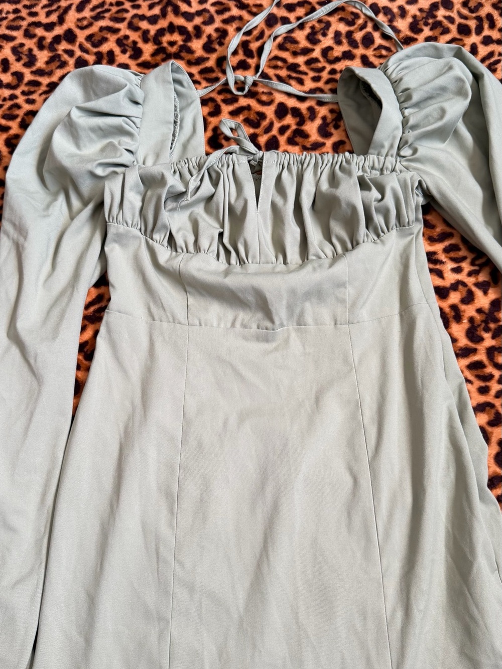 House of CB Sage Green Ruched Bust Long Sleeve Midi Dress